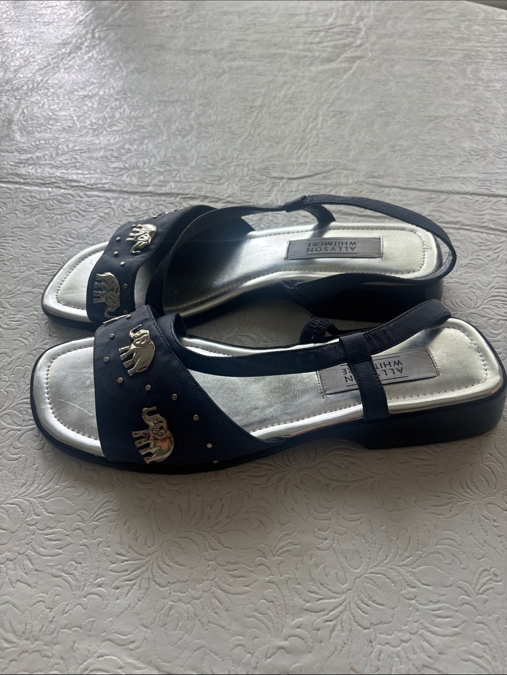 Vintage Allyson Whitmore Silver Elephant-Embellished Slingback Sandals, Size 9 - Picture 4 of 15